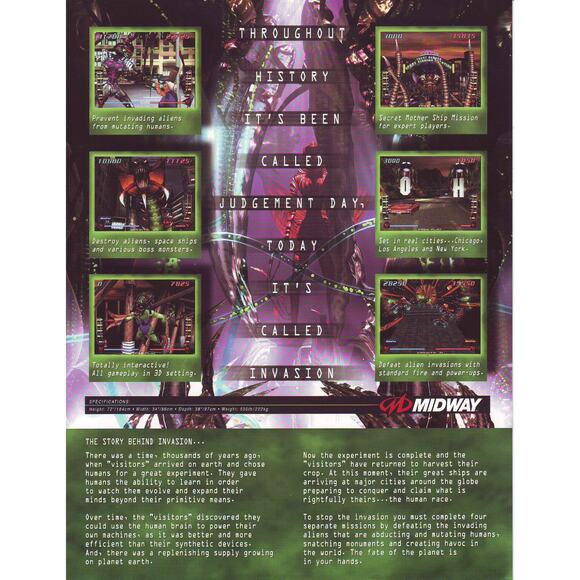 Invasion The Abductors Arcade FLYER Original 1999 NOS Art Print Aliens - Picture 2 of 2
